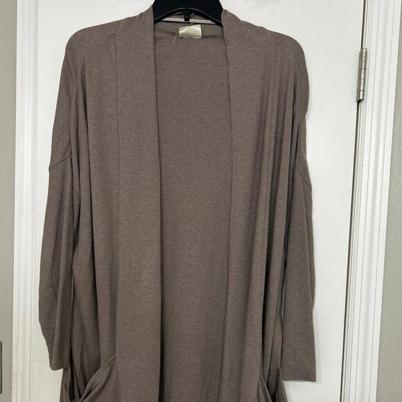 Pact Airplane Cardigan Organic Cotton Open Front Drapey Pocket Sweater M/L Brown - Picture 4 of 14